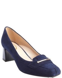 Tod's Navy Suede Buckle Detail Pumps