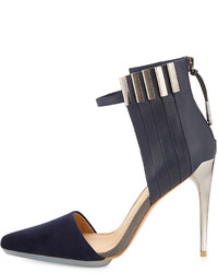 L.A.M.B. Tomas Mixed Leather And Suede Pump Navy