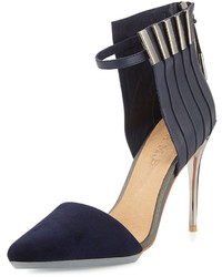 L.A.M.B. Tomas Mixed Leather And Suede Pump Navy