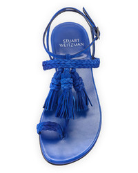 Stuart Weitzman Tasselites Suede Tassel Sandal Electric Blue