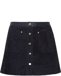 Rag & Bone Siggy Leather Trimmed Suede Mini Skirt Midnight Blue