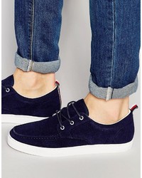 Asos Brand Lace Up Casual Shoes In Navy Faux Suede With Back Pull