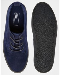 Asos Brand Lace Up Sneakers In Navy Faux Suede