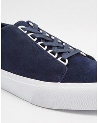 Asos Brand Lace Up Sneakers In Navy Faux Suede