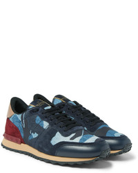 Valentino Denim Suede And Leather Sneakers