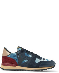Valentino Denim Suede And Leather Sneakers