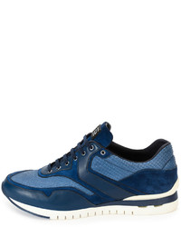 Stefano Ricci Python Leather Suede Sport Trainer Sneaker Blue