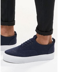 Asos Sneakers In Navy Faux Suede With Chunky Sole
