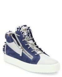 Giuseppe Zanotti Spiked Leather Suede Mid Top Sneakers