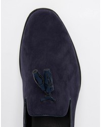 Asos Brand Tassel Loafer In Navy Faux Suede