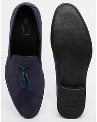 Asos Brand Tassel Loafer In Navy Faux Suede