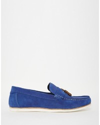 Asos Brand Tassel Loafers In Blue Suede