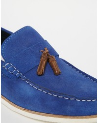 Asos Brand Tassel Loafers In Blue Suede