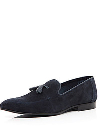 River Island Navy Blue Suede Tassel Loafers