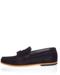 River Island Navy Suede Woven Tassel Loafers