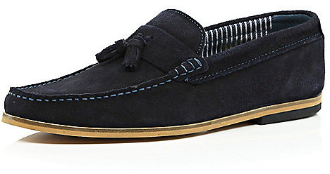 River Island Navy Blue Suede Tassel Loafers | Where to buy & how to wear
