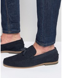 Asos Tassel Loafers In Navy Suede With Fringe And Natural Sole