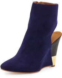 Navy Suede Wedge Ankle Boots