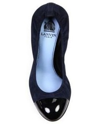 Lanvin Ballet Patent Leather Cap Toe Suede Wedge Pumps