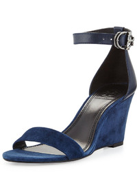 Tory Burch Thames Suede Wedge Sandal Bright Navy