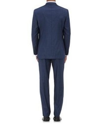 Barneys New York Checked Wool Two Button Suit Blue Size 40r