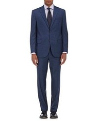 Barneys New York Checked Wool Two Button Suit Blue Size 40r