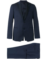 Lardini Contrast Lapel And Button Suit