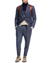 Brunello Cucinelli Donegal Wool Silk Two Piece Suit Blue