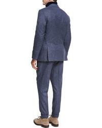 Brunello Cucinelli Donegal Wool Silk Two Piece Suit Blue