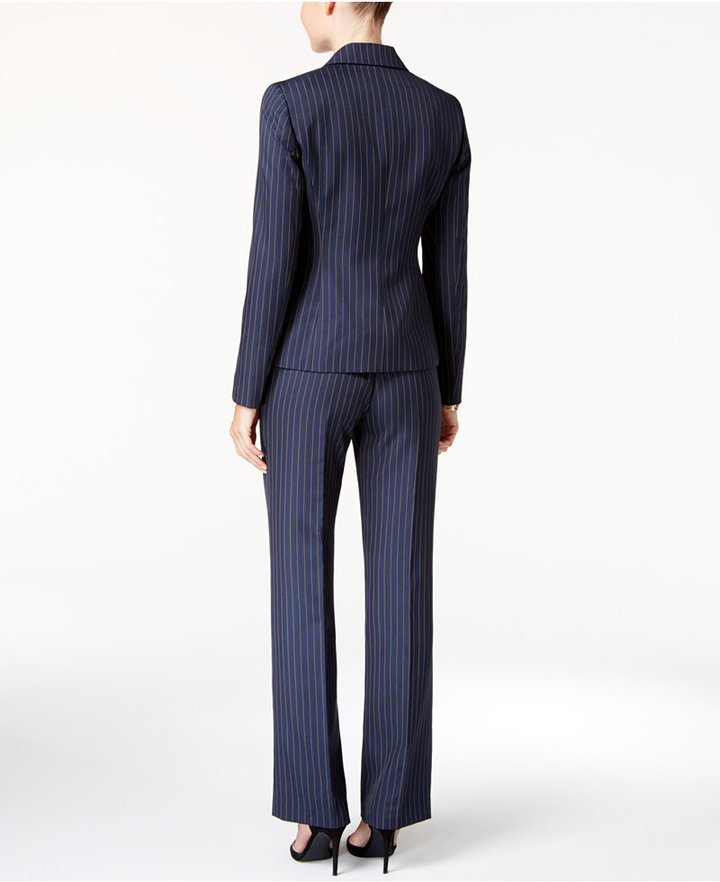 Le Suit One Button Pinstriped Pantsuit 99 Macys Lookastic 0425