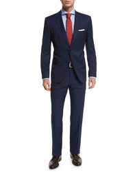 BOSS Solid Two Piece Wool Travel Suit Navy