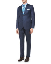 Brioni Super 150s Checked Two Piece Suit Navy
