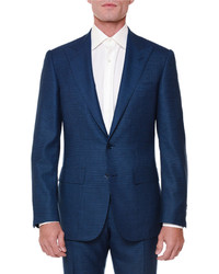 Stefano Ricci Textured Peak Lapel Wool Blend Suit Navy