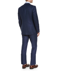 Ermenegildo Zegna Textured Solid Two Piece Wool Suit Blue