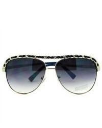 106Shades Leather Weave Chain Flat Top Classic Aviator Sunglasses Blue
