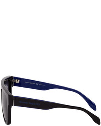 Alexander McQueen Black Blue Selvedge Flat Top Sunglasses
