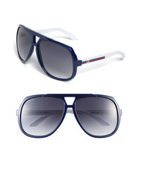 Gucci Logo Temple 63mm Aviator Sunglasses Blue White One Size