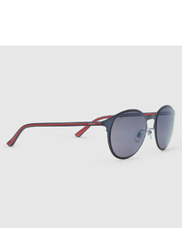 Gucci Metal And Injected Web Round Frame Sunglasses