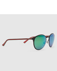 Gucci Metal And Injected Web Round Frame Sunglasses