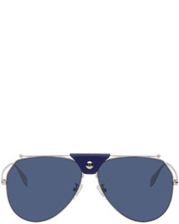 Alexander McQueen Silver Blue Top Piercing Sunglasses