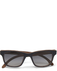 Isaia Square Frame Plaid Wood Sunglasses