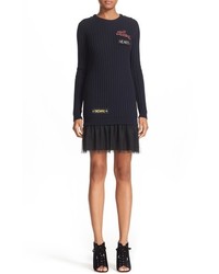 RED Valentino Embroidered Rib Knit Sweater Dress