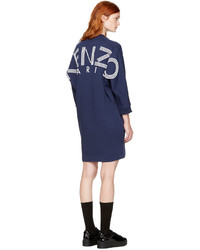 Kenzo Navy Logo V Neck Sweatshirt Dress