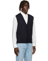 Z Zegna Navy Wool Jersey Vest