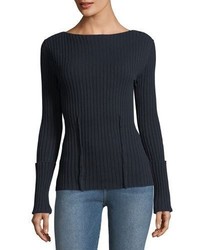 Frame Boat Neck Long Sleeve High Twist Cotton Sweater