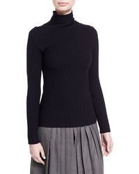 Ralph Lauren Collection Ribbed Merino Wool Blend Mock Neck Sweater