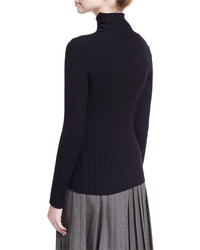 Ralph Lauren Collection Ribbed Merino Wool Blend Mock Neck Sweater