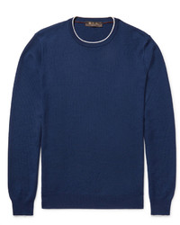 Loro Piana Contrast Tipped Waffle Knit Cashmere Sweater