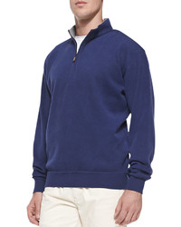 Peter Millar Cotton Fleece 12 Zip Pullover Navy
