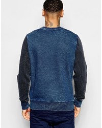Diesel Crew Sweatshirt S Joe Ac Cut Sew Contrast Indigo Panels